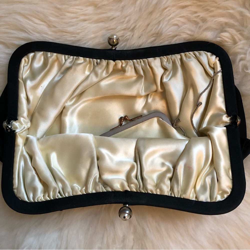 Elegant Vintage Mid Century Black Women's evening clutch w/attached coin purse - Picture 4 of 4